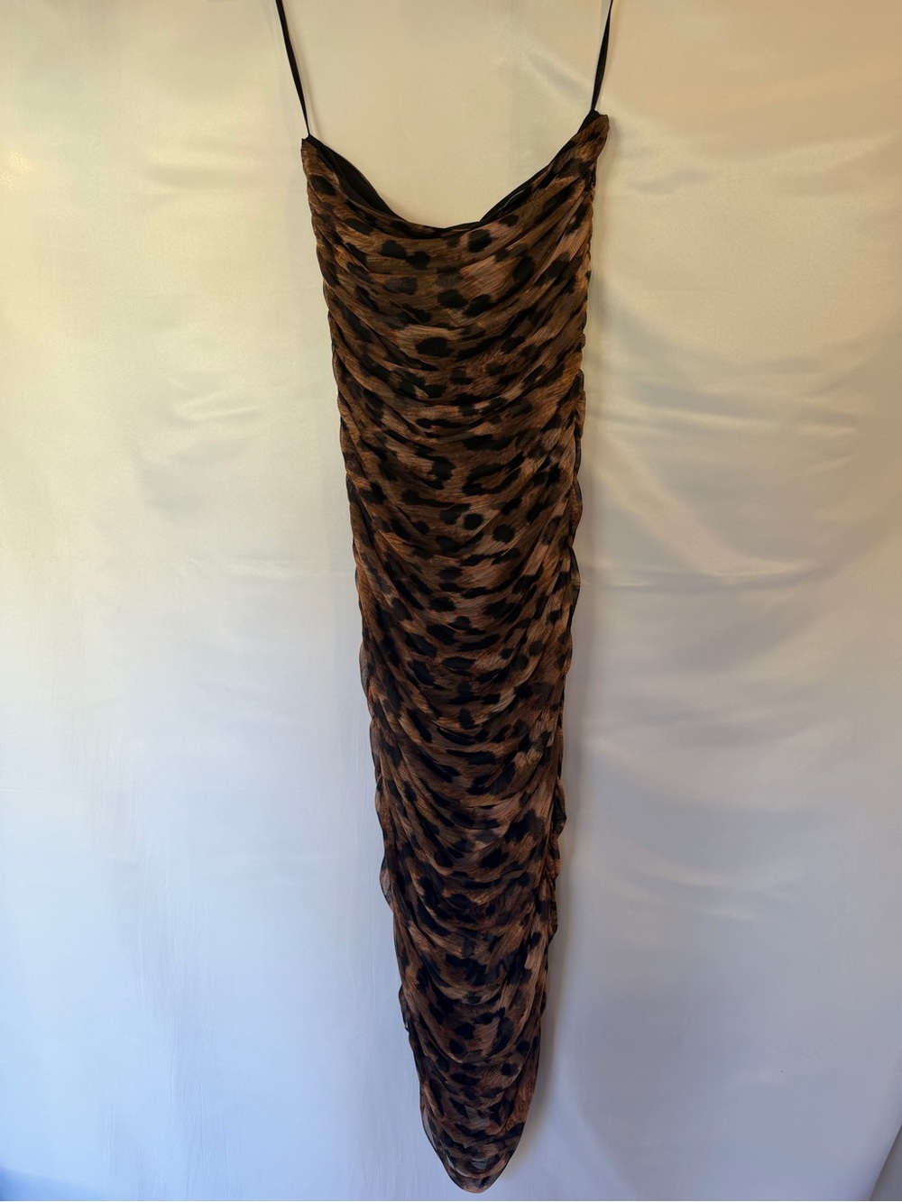 BCBGMAXAZRIA Leopard Ruched Mesh Maxi Dress Size S NWT